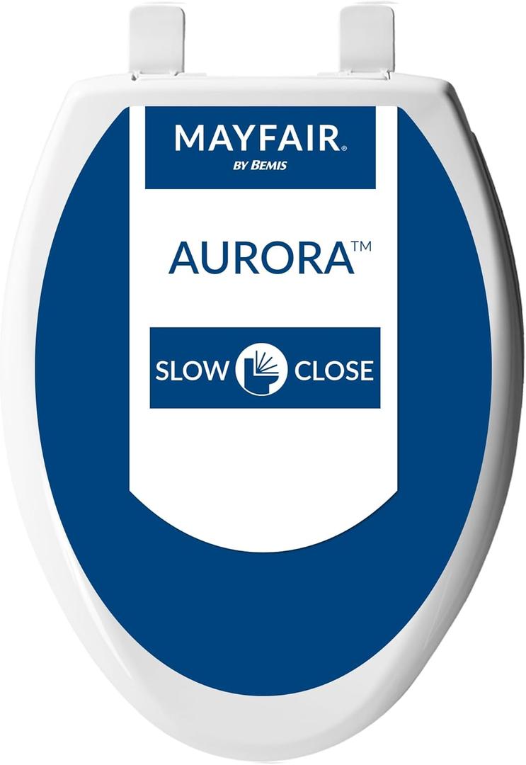 Mayfair Aurora Slow Close Toilet Seat, Easy Clean Hinges and Adjustable Perfect Fit Plastic Seat, Made in USA, Elongated, White