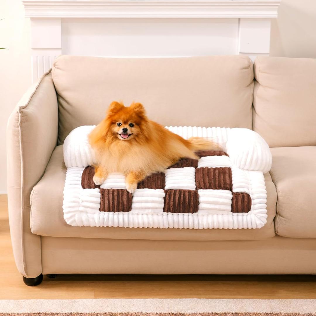 FUNNY FUZZY Pet Couch Covers for Sofa, Dog Couch Bed for Furniture Protector, Pet Bed Mat, Couch Cover for Dogs Washable with Non Slip, Small, Brown (27.5"L x 25.5"W x 5.6"Th)