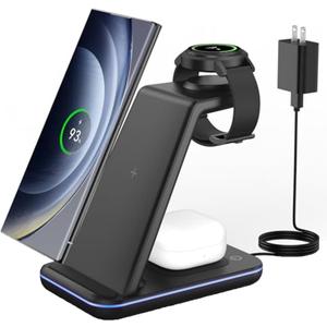 JoyGeek Wireless Charger for Samsung, 3 in 1 Charging Station for S26/S25/S24/S23/S22/S21/S20/Note20/Z Fold&Flip Series, Galaxy Watch8/7/6/5/4/3/Active2/1, Buds 3 Pro