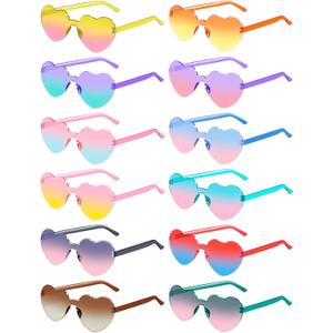 12 Pairs Heart Shaped Sunglasses for Women Colorful Glasses Fun Trendy Transparent Heart Sunglasses Party Favor (Gradient Colors)