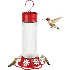 Nature's Way Hanging Glass Hummingbird Feeder for Outdoor Dcor, 28 Ounce Capacity Nectar Feeder, Ant Moat, 7 Easy to Clean Flexible Ports, Red