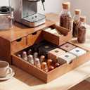 Wooden Pod Holder Drawers Double Layer Coffee Storage Box Pod Tea Organizer Detachable Wood 3 Drawers Design for Machine Stand Home Kitchen Countertop Large Capacity