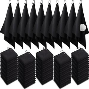 Batiyeer Golf Towels Bulk for Bags, 16"x16" Microfiber Waffle Pattern Golf Towel with Clip for Tournament, Club, Fitness (Black)