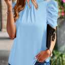 BTFBM Womens Tops 2026 Dressy Casual Blouses Summer Spring Clothes Mock Neck Short Sleeve Shirts Business Work Fall Outfits (Blue, S)