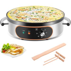 Commercial Crepe Maker, 16" Non-Stick 2000W Electric Crepe Machine Adjustable Temperature Control, Thickened Cast Iron Cooking Surface Pancakes Maker Griddle with Handle