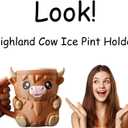 2 x Ice Cream Pint Holder, Highland Cow Ice Cream Holder, with 1 spoon, Gift for cream Lovers