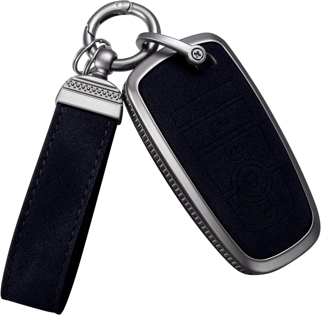 YO&YOYE Compatible with Ford Key Fob Cover with Keychain Leather Key Case Protector for Ford Fusion F150 F250 F350 F450 F550 Edge Explorer Smart Remote Key (Model1, Black)