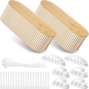 Marsui 2 Pcs Cable Management Box Cord Hider Organizer with 46 Pcs Cable Management Kit Wire Box for Power Strips Surge Protectors Desk TV Computer Wires Home Office(Frost White, Wood Color)