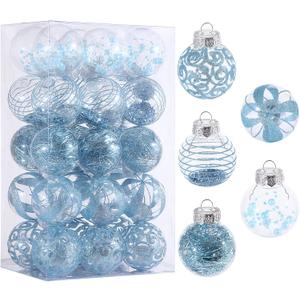 60MM/2.36" Christmas Ornaments Set, 30pcs Clear Christmas Ornaments Blue Shatterproof Decorative Baubles for Xmas Tree Decorations Crystal Ornament Balls for Wedding Holiday Party Indoor Outdoor Decor