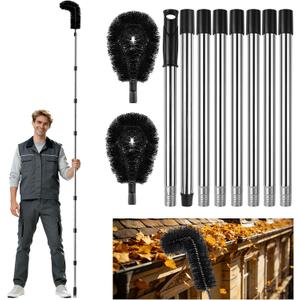 10.5FT Gutter Cleaning Tools from The Ground, Adjustable Rain Gutter Cleaning Brush with Pole, Long-Reach Gutter Cleaner & Brush, Ladder-Free Removal of Leaves, Branches & Debris