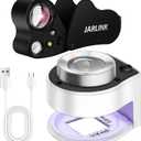 JARLINK 2 Pack 30X 60X Jewelers Loupe, Foldable Jewelry Magnifier with Bright LED Light, Rechargeable Loupe Magnifier with 3 LED and 3 UV Light for Gems, Jewelry, Coins, Stamps (White & Black)