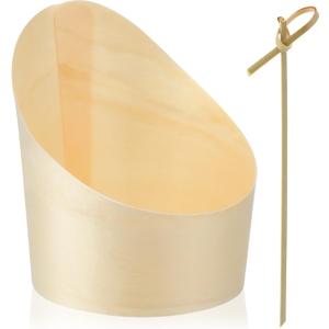 50pcs 4oz Slanted Wooden Dessert Cups, Disposable Tasting Cups for Appetizers, Cheese, Fruits, Weddings, Parties & Charcuterie Boards Mini Snack Containers (Classic Style)