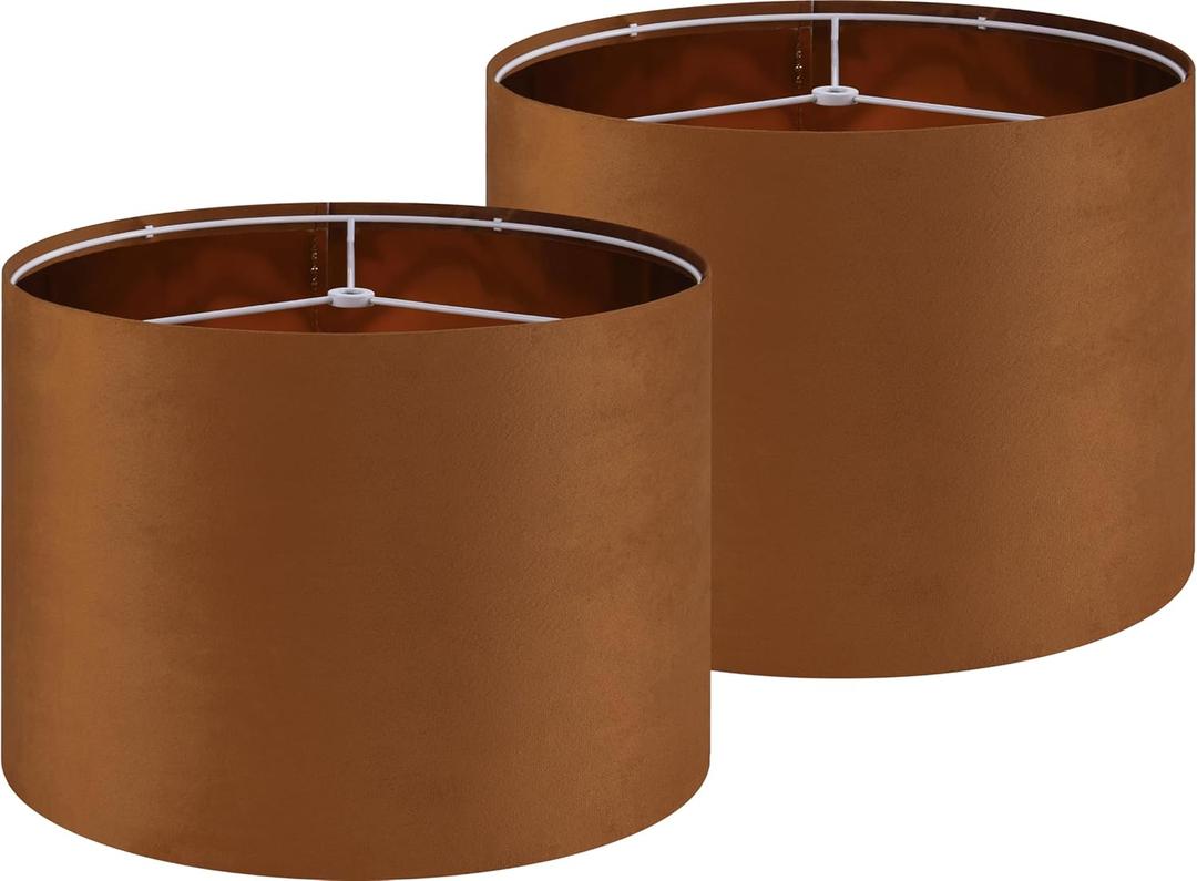GO&SO Large Lampshades Replacement,Burnt Orange Velvet Drum Lamp Shades Set of 2-16" Top x 16" Bottom x 12" High(Spider)- Modern Fabric Lampshade for Table Lamp,Floor Lamps -Assembly Require