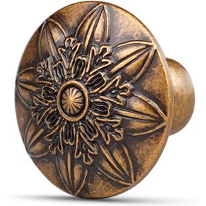 Pck of 4 Kitchen Cabinet Knobs Antique Brass, 1-2/5" Round Knobs for Cabinets and Drawers Rustic Brass, Vintage Brass Knobs for Dresser Drawers, Drawer Dresser Bi-fold Door Brass Knob