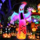 12FT Halloween Inflatables Giant Ghost with Wings Outdoor Decorations Colorful Flashing and Flame Lighting Blow Up Yard for Halloween Outdoor Yard Decorations, Garden, Lawn, Indoor