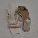 Womens Chunky Heeled Sandals Pearl Strappy Open Square Toe Slip-on Block Heels Backless Mules Shoes (6.5, White)