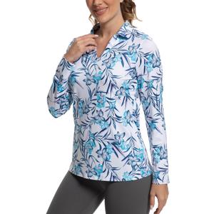 Women's Golf Polo Shirts Long Sleeve Workout Tops V Neck UPF 50+ Sun Protection Quick Dry Lightweight Active Shirts (Large)