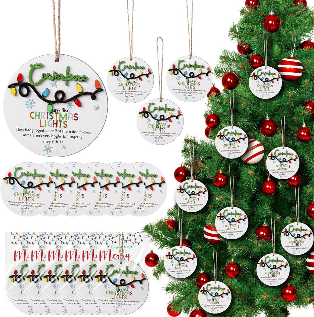 Threehoney 36 Sets Christmas Appreciation Gifts Bulk for Coworkers, Christmas Coworker Ornaments Xmas Tree Hanging Ornaments with Card for Coworker Office Friendship Xmas Tree Decor