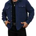 OYOANGLE Men's Long Sleeve Button Up Jacket Collared Neck Fall Shacket Coats Outerwear Deep Blue Small