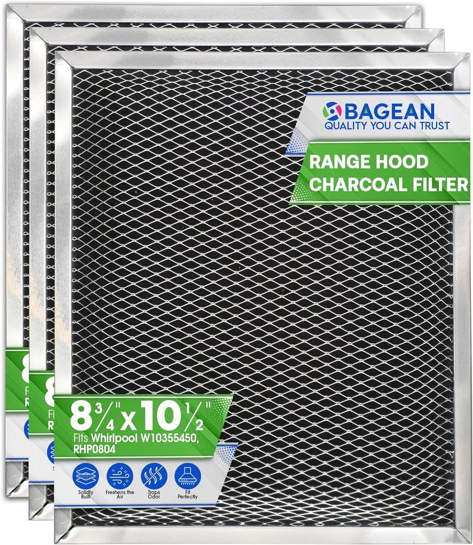 Range Hood Filter Replacement for 8.78 x 10.48 W10355450 Charcoal Whirlpool vent hood filter - Carbon Filter for Exhaust Fan - Filters Kitchen Odors for Ductless Vent Hoods (3 Pack)