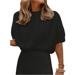 GORGLITTER Women's Puff Short Sleeve Cropped Sweater Tops Cute Chunky Fall Fashion Knit Crop Sweaters 2025 Crop Black Small
