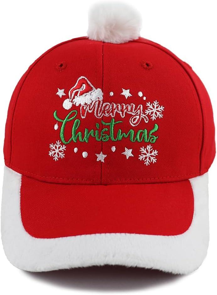 Funny Merry Christmas Hat for Men Women, Adjustable Embroidered Cotton Santa Red Baseball Cap (Black)