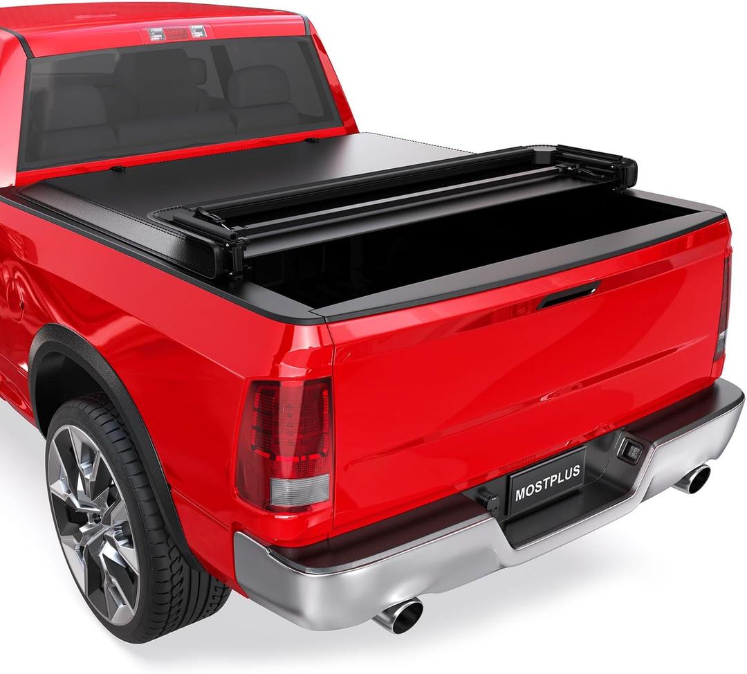 MOSTPLUS Soft Quad FOLD Truck Bed Tonneau Cover Compatible for 2002-2026 Dodge Ram 1500 Inclu. Classic & New Body/2003-2026 Ram 2500 3500 Fleetside (w/o RamBox) (6.5 FT Bed) On Top 78 Inch