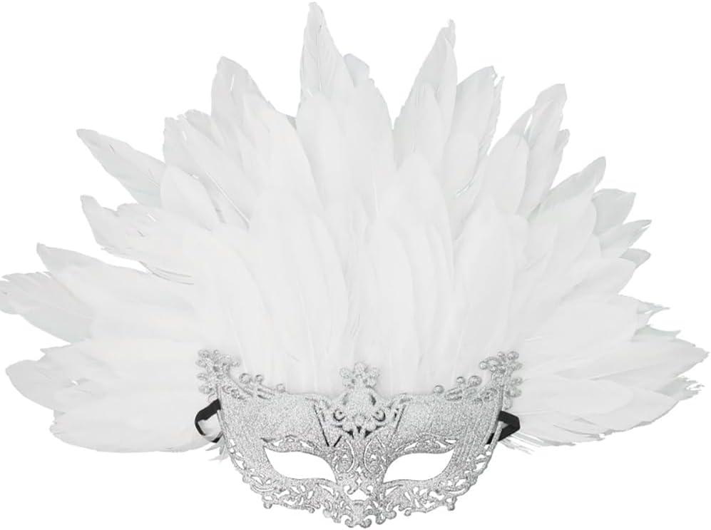Gionforsy Carnival Headpieces Mask for Women Feather Headdress Mardi Gras Accessories 1920s Flapper Headband (One Size, Silver)