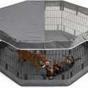 PJYuCien Dog Playpen with Top Cover and Bottom Pad - Metal Foldable Exercise Pen, 8 Panels 24" H x 24" W Indoor Outdoor Pet Fence Puppy Crate Kennel, Gray
