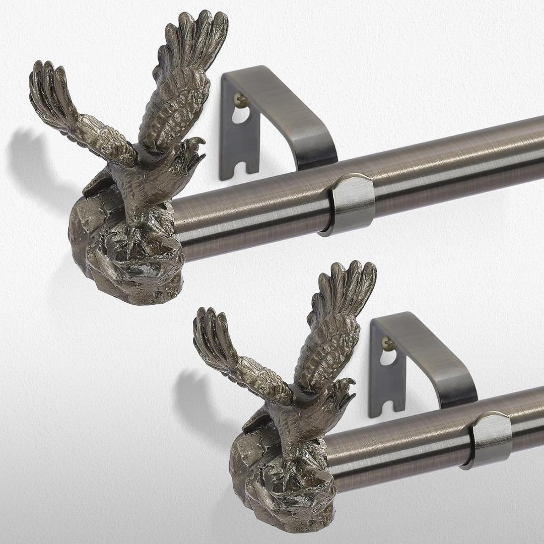Bronze Decorative Curtain Rods for Windows:66-120" Adjustable Farmhouse Curtain Rod for Bedroom Living Room,Heavy Duty Rustic Drapery Rods with Eagle Finials Easy Install,Antique Bronze 2 Pack
