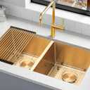 Gold Kitchen Sink 31 x 18 Inch Double Bowl Undermount Stainless steel Sink With Accessories