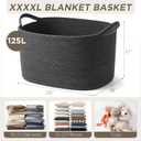 XXXXL 125L Extra Large Woven Blanket Basket, 25" x 18" x 17" Jumbo Cotton Rope Storage Basket with Handles Toy Storage Bins for Laundry Hamper Nursery Organizer Living Room Home(Dark Gray)