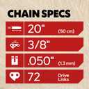 Oregon 3-Pack 3/8" LP Pitch, .050" (1.3mm) Gauge, Chainsaw Chain for 20" (50cm) Bar, 72 Drive Links Full Chisel Replacement Saw Chain, Fits & Replaces Stihl & Husqvarna, Fits Jonsered, Echo and more