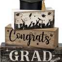 CroBlissful 4 Pcs Graduation Table Decorations Graduation Tiered Tray Decorations Class of 2026 Congrats Grad Wooden Block Centerpiece Sign Farmhouse Congratulate Gifts for Tabletop Home Shelf Office