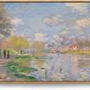 Framed Claude Monet Landscape Canvas Wall Art, Large Impressionist Artwork for Walls, Blue Scenery Classic Aesthetic Prints Paintings for Living Room Farmhouse Bedroom Wall Decor 32x24 Inch