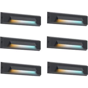 CLOUDY BAY [6 Pack] 3 Color Low Voltage 12-24V LED Step Lights Outdoor,2.5W Landscape Cutoff Stair Riser Light,Deck Step Lights Outside Accent Lighting Fixtures,Wet Location,Black