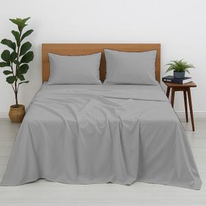 Cottington Lane Premium Quality 100% Egyptian Cotton 4 Piece Queen Size Bed Sheet Set Fits 12 inch Deep Pocket Mattress, Naturally Cool, Soft & Durable Luxury Bedding, Silver Grey Solid