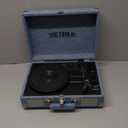 Victrola Journey Bluetooth Portable Suitcase Record Player  with Built-in Speakers, 3 Speed Vinyl Record Player, RCA Out, Headphone Jack, Light Denim Blue Linen