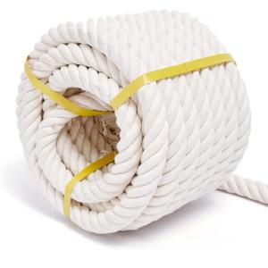 Natural Cotton Craft Rope 1 Inch x 50 Feet, 4-Strand Twisted Cotton Ropes, Natural Thick White Soft Rope Cord for Sports, Decoration, Pet Toys, DIY Crafts, Indoor & Outdoor Use