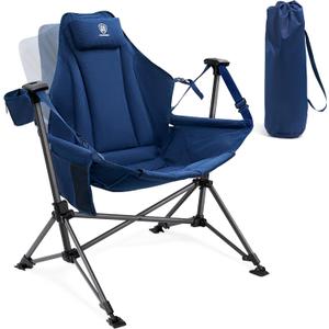 EVER ADVANCED Padded Hammock Camping Chair, Oversized Heavy Duty Swing Chair with Detachable Cup Holder, Portable Folding Rocking Camping Chair, Support Up to 400lbs, Blue, 31in x 20in x 51in