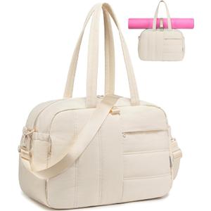 CAMTOP Gym Bag for Women with Yoga Mat Holder, Small Duffle Bag 16 Inches Personal Item Travel Bag with Muiti-Pockets Lightweight Carry on Water Resistant, Beige