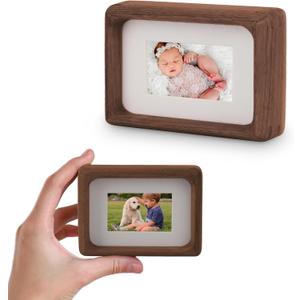 2x3 Picture Frame with 1x2 Mat - Natural Walnut Wood Mini Rustic Frame, Wall & Tabletop Display for Baby & Pet Photos (2x3,Walnut)