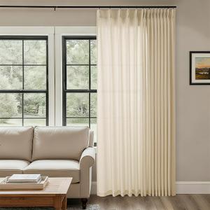 Beige Patio Sliding Door Curtains 100 Width 102 Inches Long Pinch Pleated Drape with Hooks Rings Light Filtering Semi Sheer Farmhouse Extra Wide 100x102 Curtain Panel for Living Dining Room