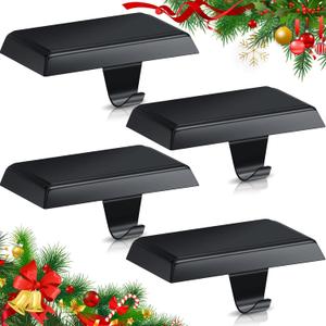 Zhengmy Christmas Stocking Holders for Mantle Weighted Stocking Holder Fireplace Hangers for Xmas Holiday Party Decoration(Stainless Steel,Black,4 Pcs)
