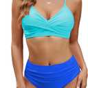 Edelqual Women's High Waisted Bikini Sets Two Piece Swimsuit Tummy Control Bathing Suit V Neck Swimwear 2025 Swim Suit M
