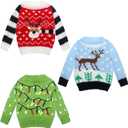 Aoriher 3 Pcs Christmas Doll Clothes Christmas Accessories Outfit Small Sweater Set Knitted Clothing Elk Xmas Santa Tree Snowflake Xmas Doll Accessories (Fresh Style)