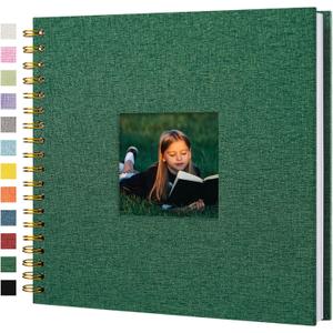 Scrapbook Photo Album Linen Cover, 10 x 10 Inch Hardcover Kraft White Pages Memory Book, for Travel Wedding Guest Book Christmas Baby Shower (20 Sheets/ 40 Pages,Darkgreen)