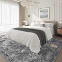 6x9 Washable Area Rug for Living Room, Non-Slip Soft Modern Abstract Large Carpet, Low Pile Neutral Rugs for Bedroom, Dining Room, Home Office, Dorm, Indoor Decor, Black and Grey