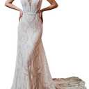 Women's Wedding Dresses Boho for Bride with Long Sleeves Plus Size Lace Beach Bridal Gowns Bohemian Wedding Gowns (6, Ivory1)