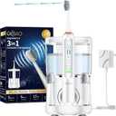 Electric Toothbrush with Water Flosser Combo in One, Professional Flossing Toothbrush for Teeth Cleaning and Flossing, Plaque Removal, Rechargeable,5 Brush Modes & 3 Flossing Speeds,500ML,White